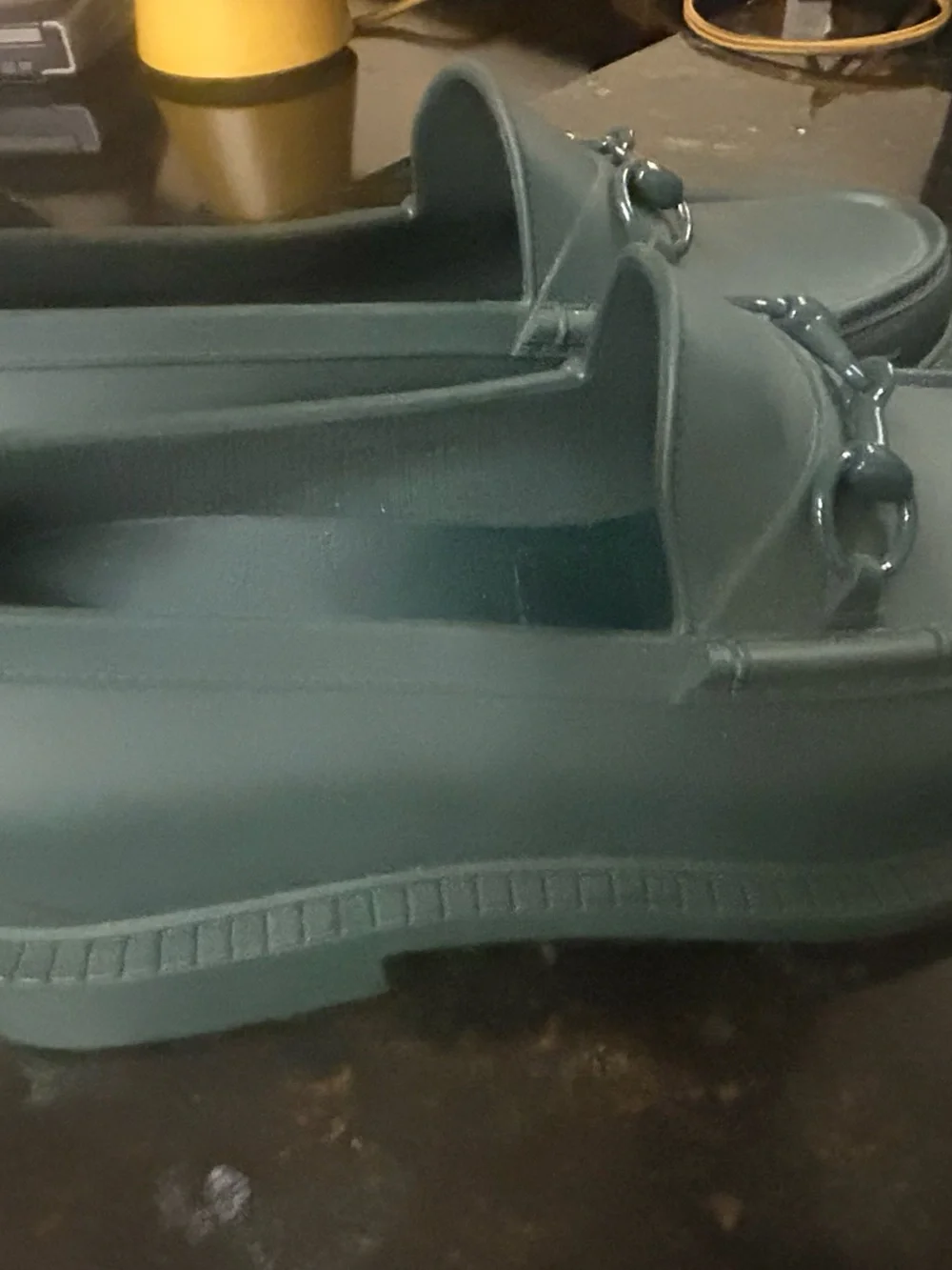 Gucci Green Rubber Horse-Bit Loafers